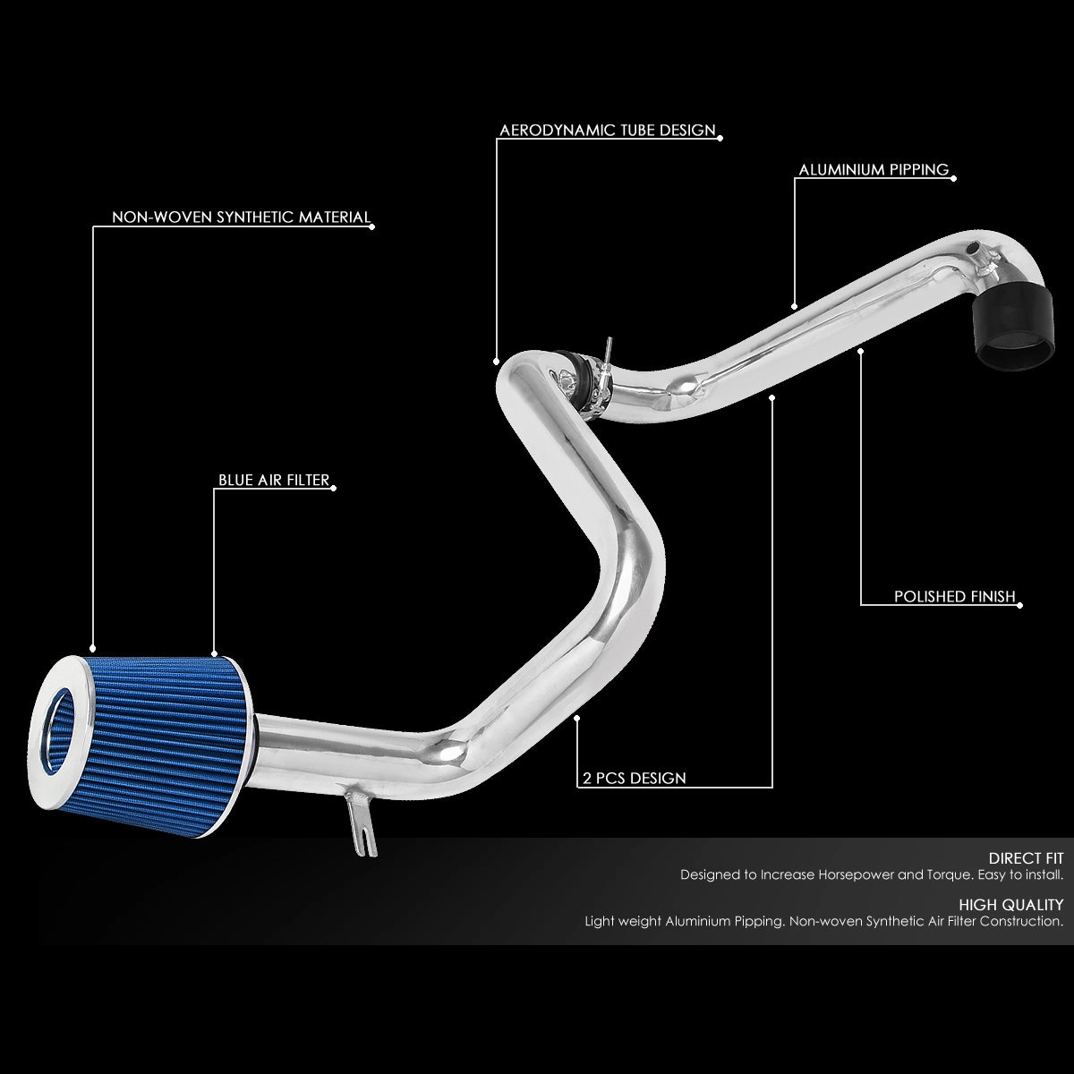 01-05 Honda Civic 1.7L Aluminum Cold Air Intake w/Blue Cone Filter