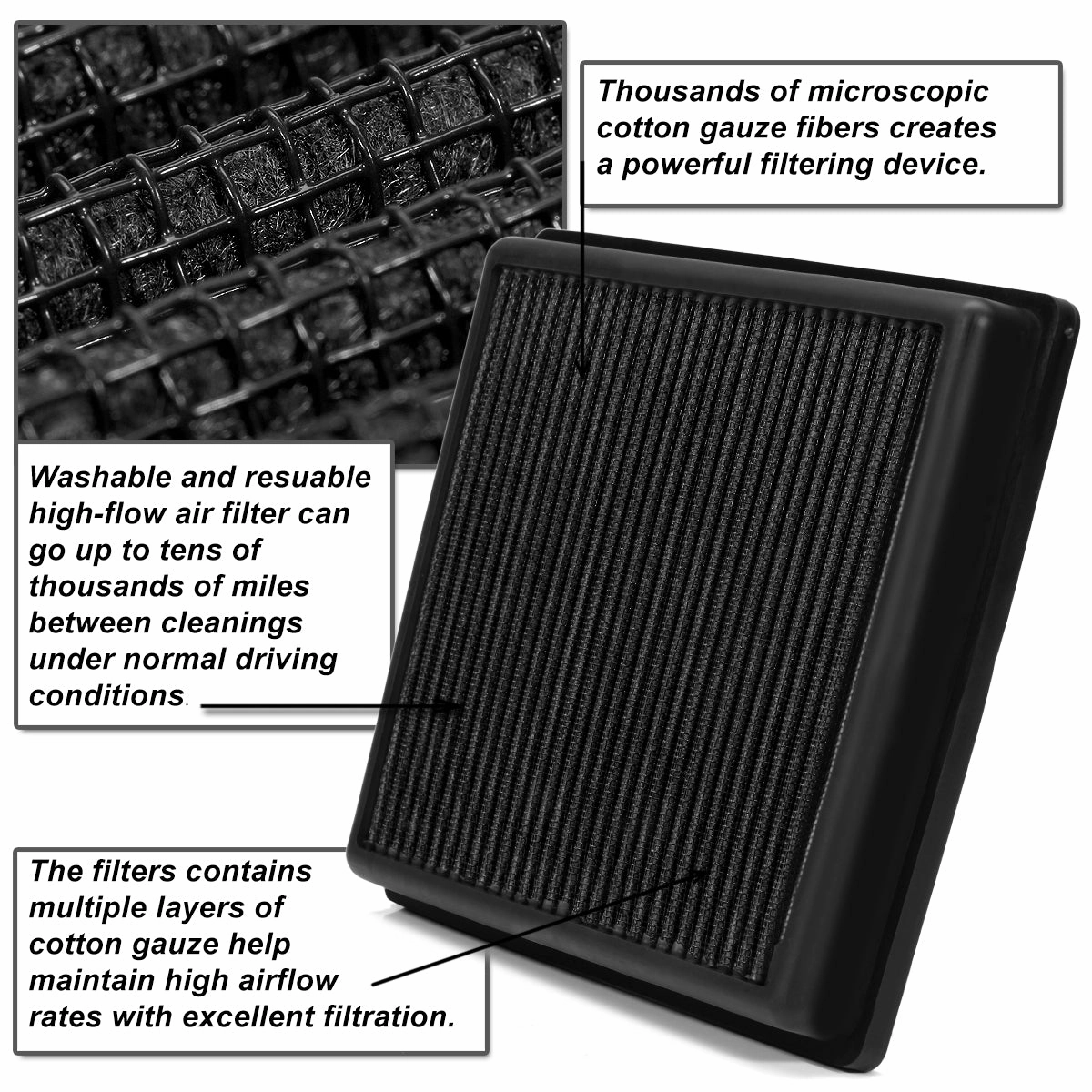 01-05 Toyota RAV4 2.0 2.4L Drop-in Panel Air Filter - Black