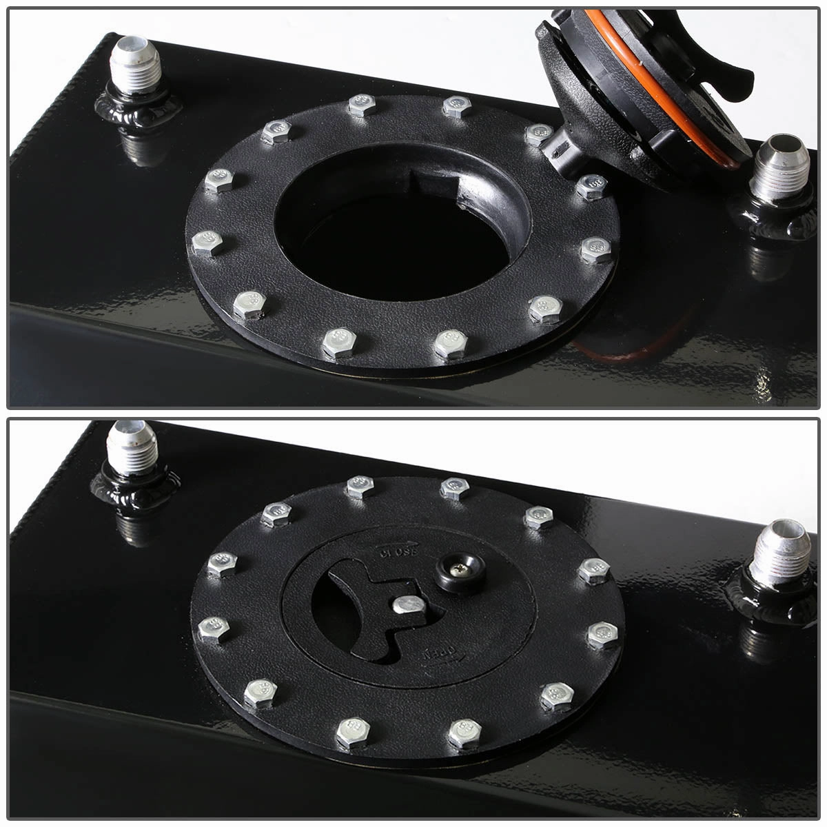 10 in. L x 12 in. W x 8.25 in. H 8AN Male Inlet Aluminum Fuel Tank - 4 Gallon Capacity