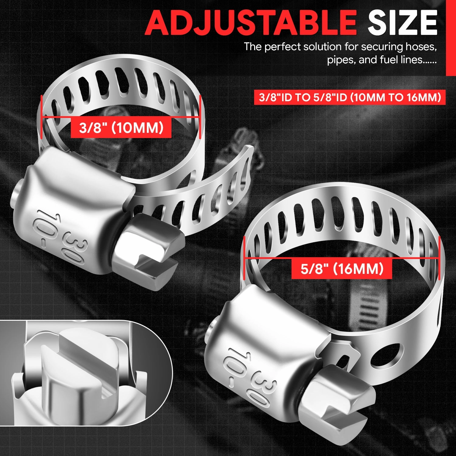 10Pcs Adjustable T-Bolt Clamps Pipe Hose Kit <br>3/8-5/8 in.