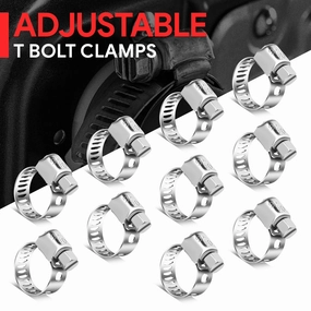 10Pcs Adjustable T-Bolt Clamps Pipe Hose Kit <br>3/8-5/8 in.