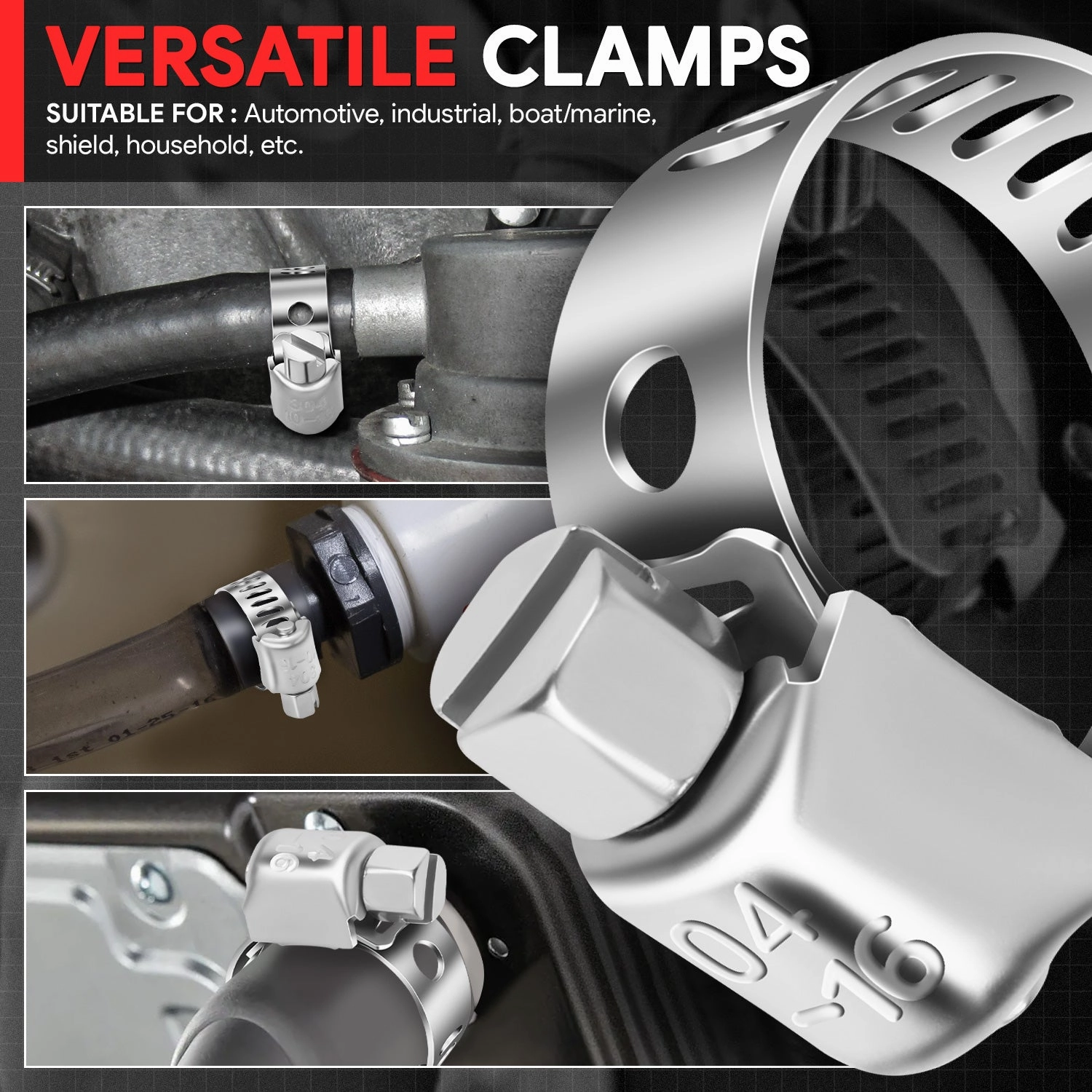 10Pcs Adjustable T-Bolt Clamps Pipe Hose Kit <br>3/8-5/8 in.