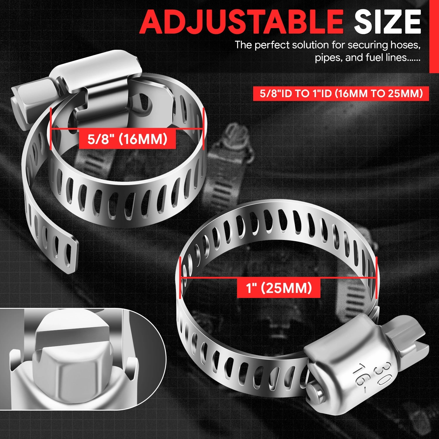 10Pcs Adjustable T-Bolt Clamps Pipe Hose Kit <br>5/8-1 in.