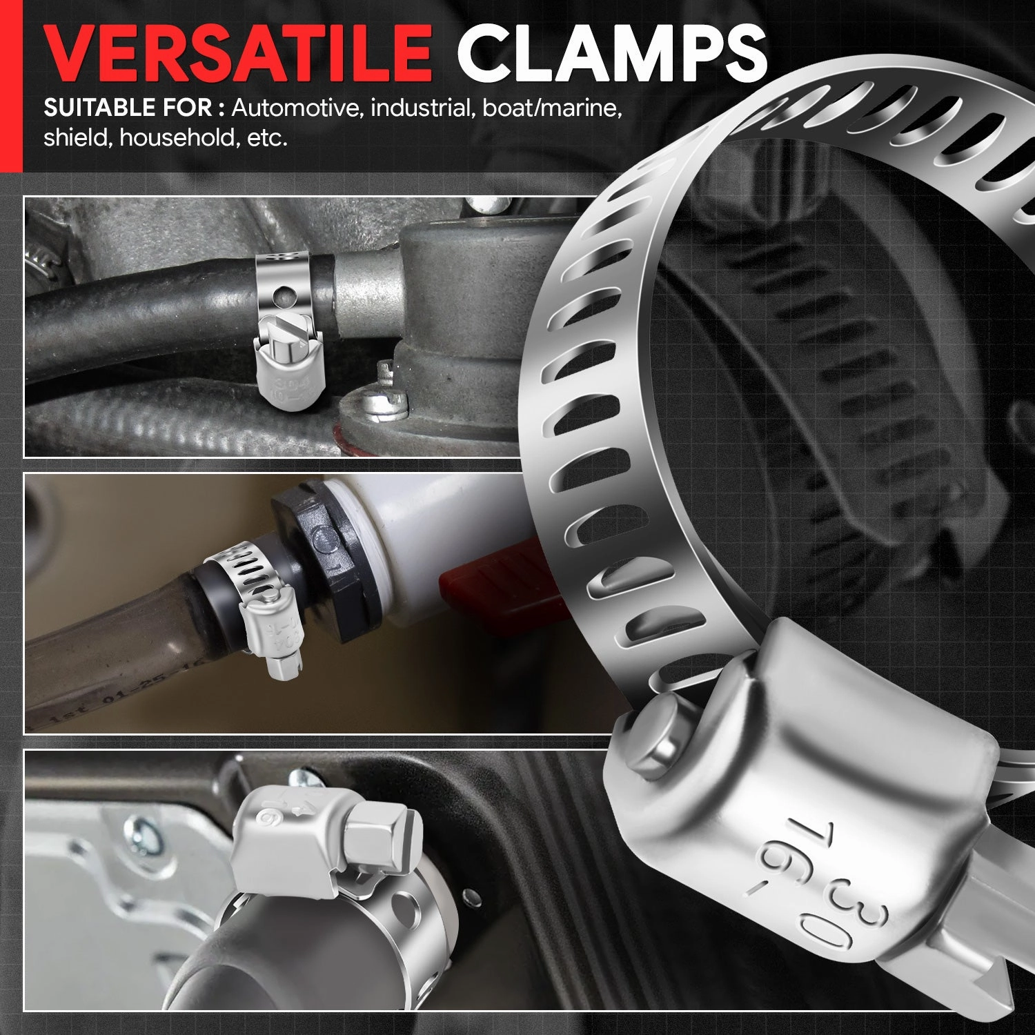 10Pcs Adjustable T-Bolt Clamps Pipe Hose Kit <br>5/8-1 in.