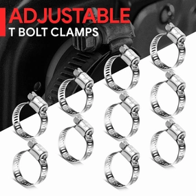 10Pcs Adjustable T-Bolt Clamps Pipe Hose Kit <br>5/8-1 in.