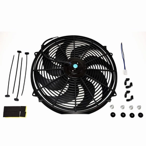 160061 16" High Performance Heavy Duty 12V Black Radiator Electric Wide Curved Cooling Fan Assembly Kit 8 Blade FAN 3000 CFM