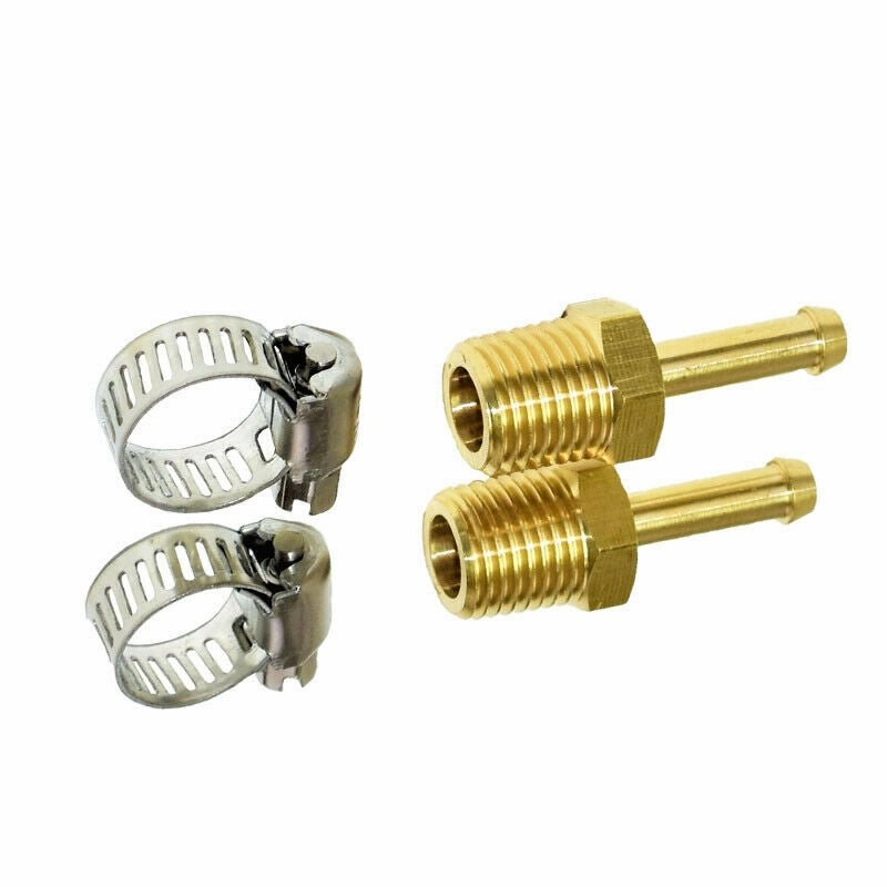 1-4" NPT (National Pipe Thread) to 1-4" hose with 2 hose clamps