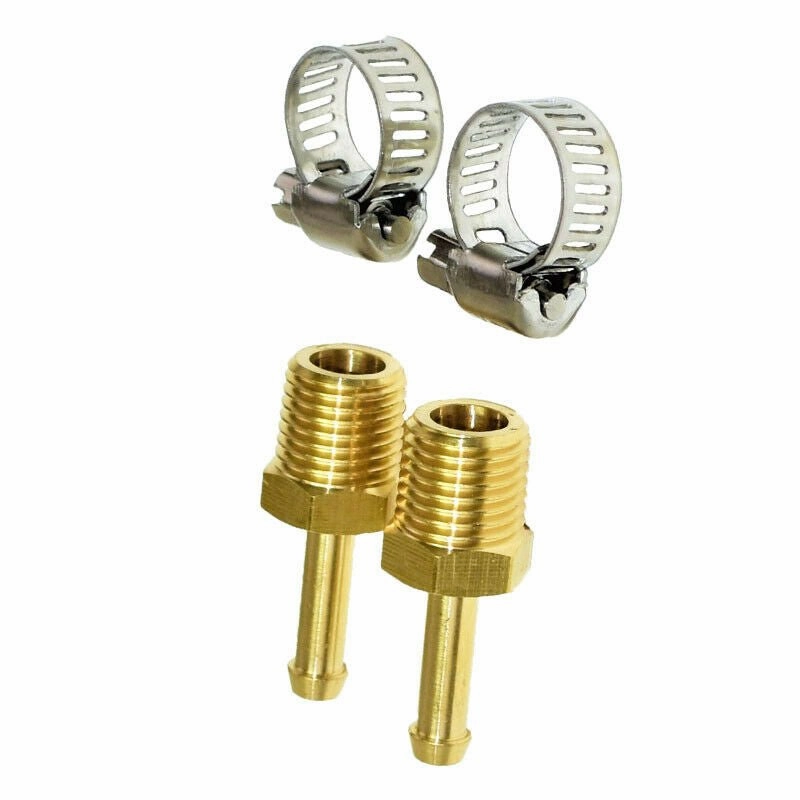 1-4" NPT (National Pipe Thread) to 1-4" hose with 2 hose clamps