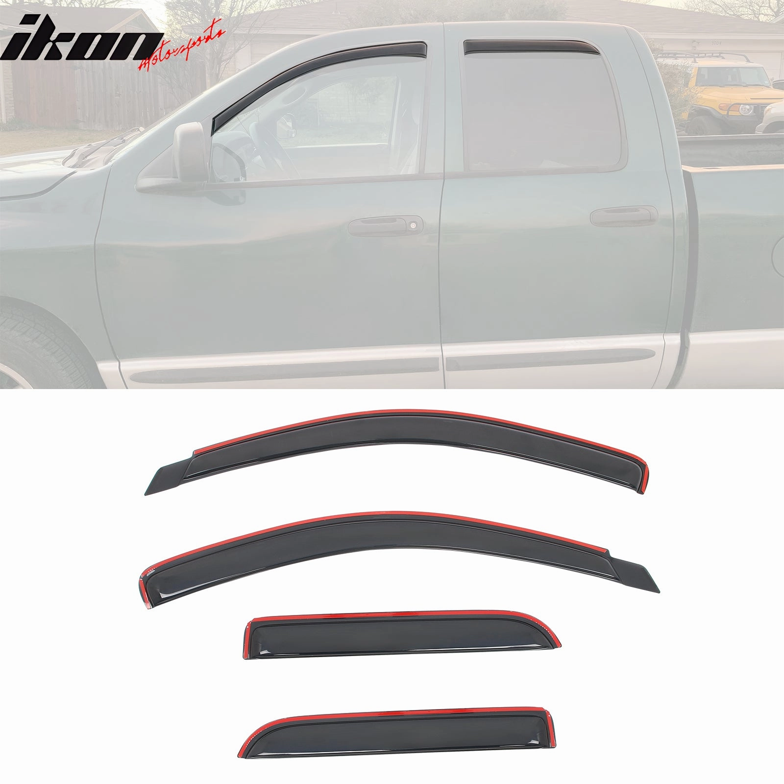 2002-2009 Dodge Ram 1500 2500 3500 Quad Cab Window Visors In Channel