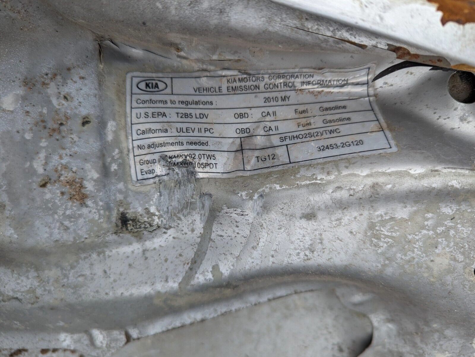 2010 10 KIA FORTE thru 9/29/09, 2.0L VIN 2  Cali EMISSIONS ENGINE MOTOR ASSEMBLY