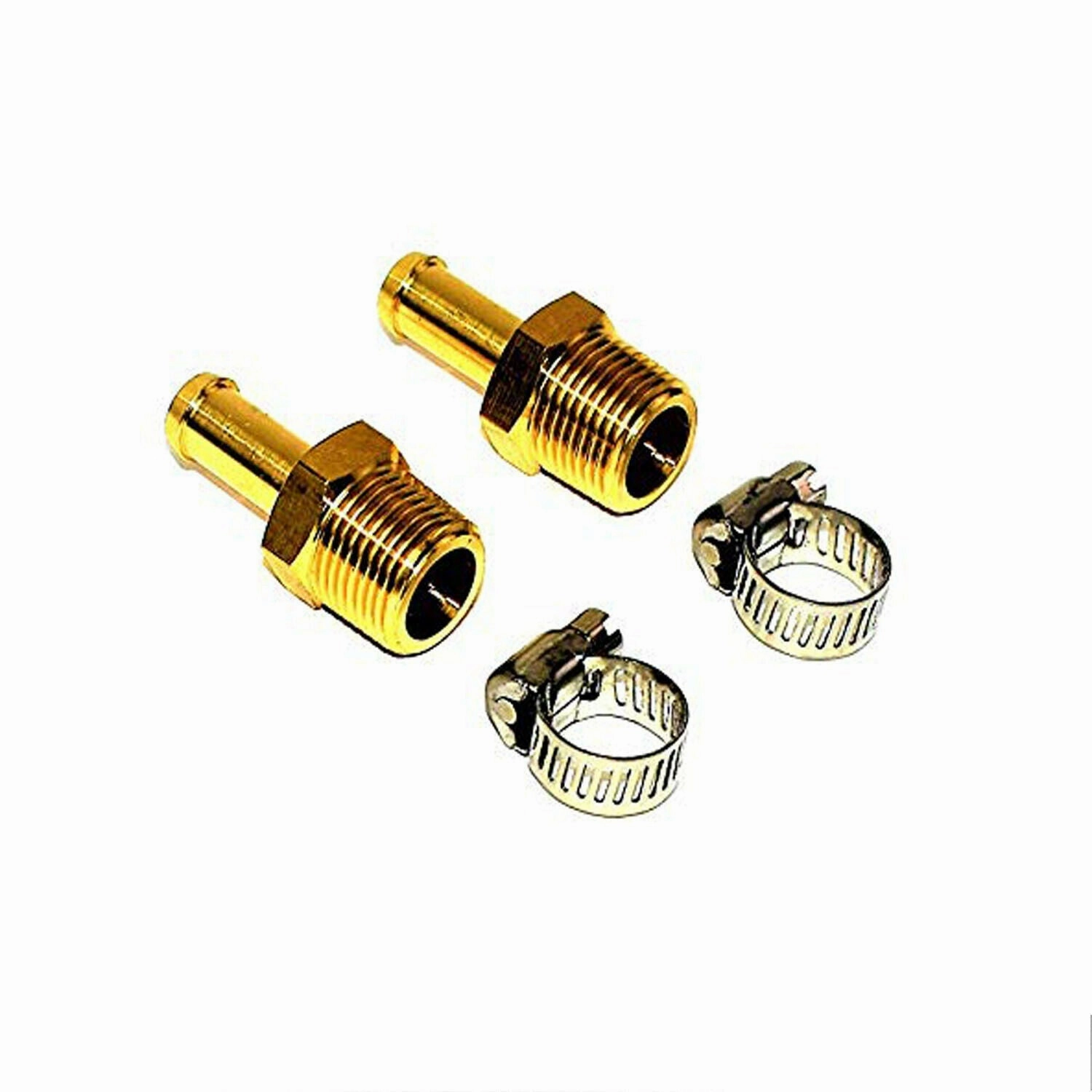 3-8" NPT (National Pipe Thread) to 3-8" hose with 2 hose clamps