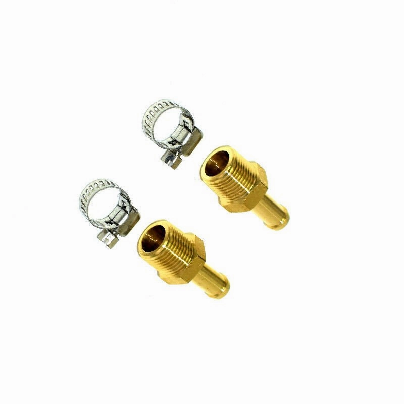 3-8" NPT (National Pipe Thread) to 3-8" hose with 2 hose clamps
