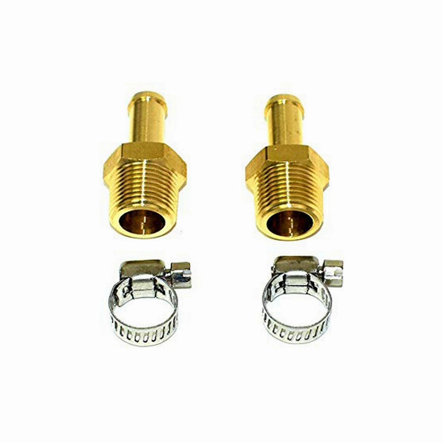 3-8" NPT (National Pipe Thread) to 3-8" hose with 2 hose clamps
