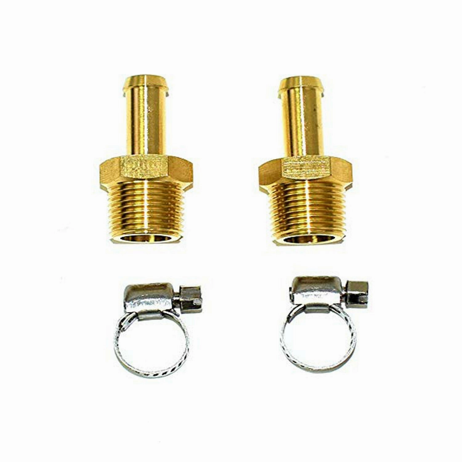 3-8" NPT (National Pipe Thread) to 3-8" hose with 2 hose clamps