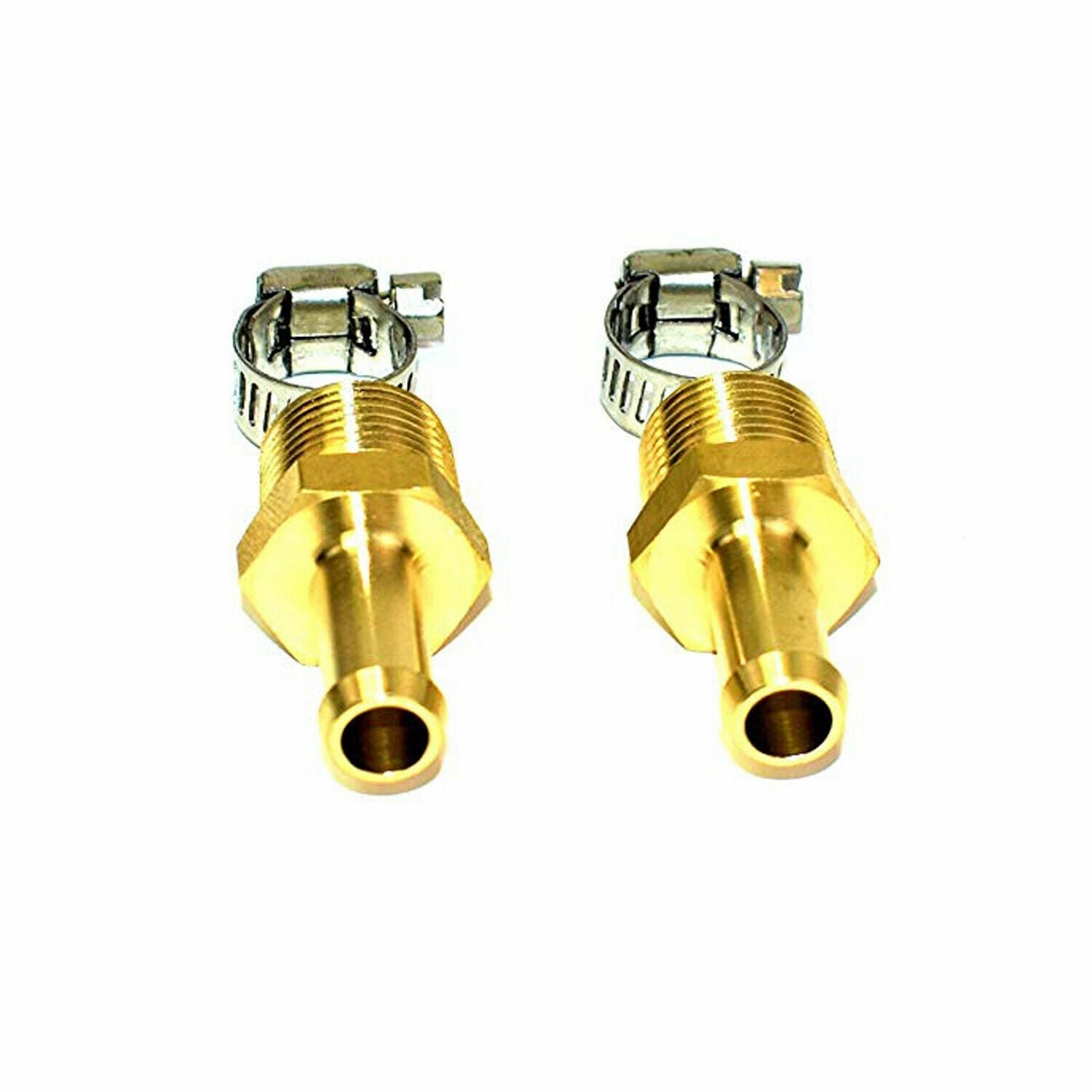 3-8" NPT (National Pipe Thread) to 3-8" hose with 2 hose clamps