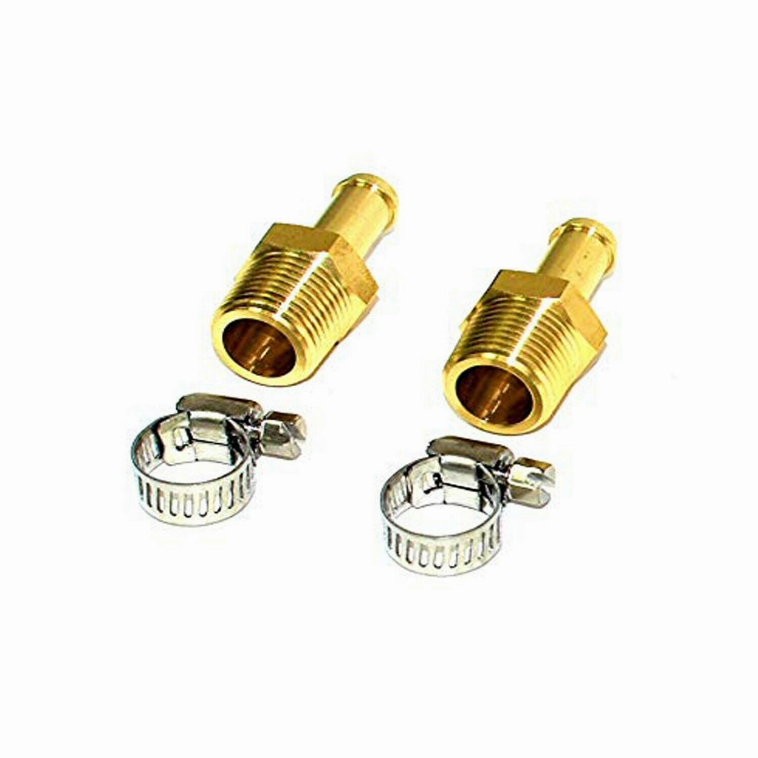 3-8" NPT (National Pipe Thread) to 3-8" hose with 2 hose clamps