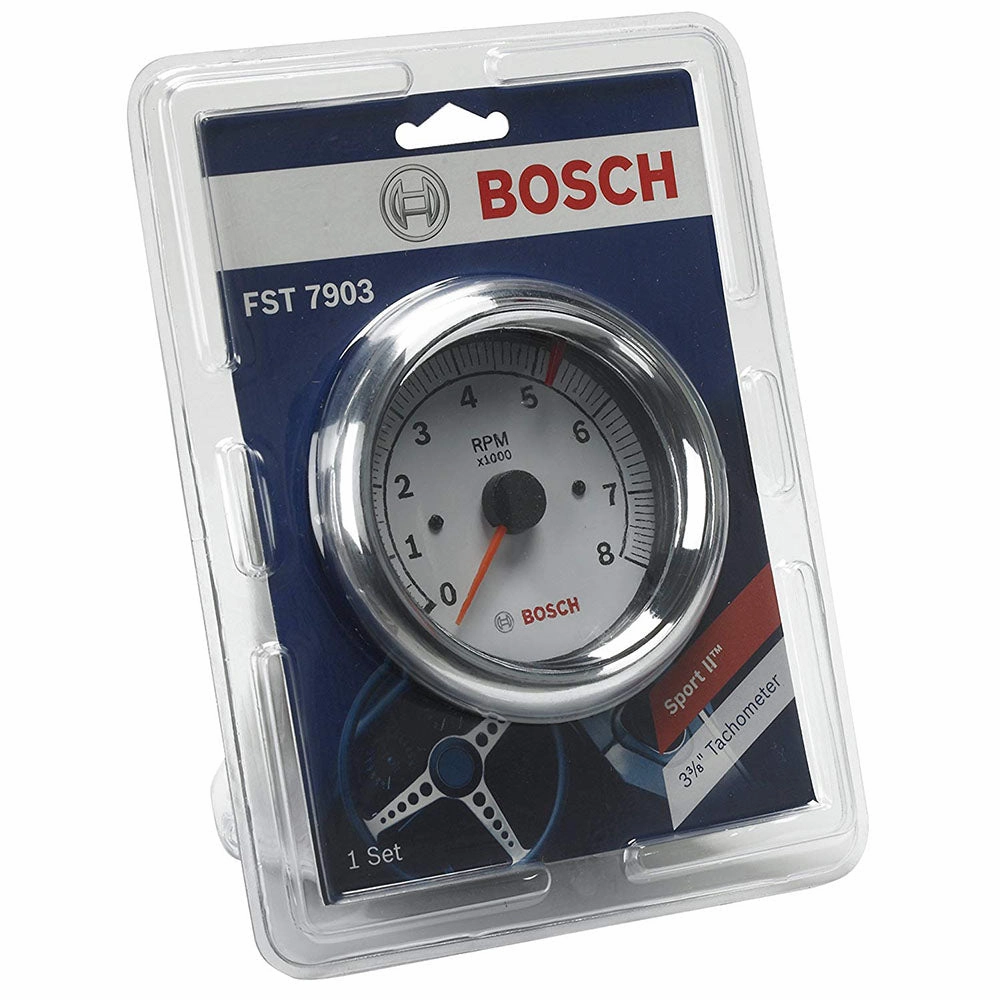 BOSCH FST 7903 SP0F000020 Sport II 3-3/8" Tachometer (White Dial Face, Chrome Bezel)