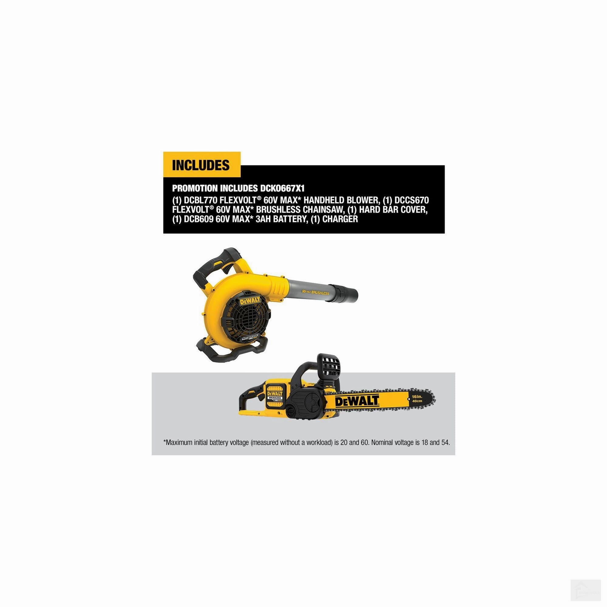 Dewalt 60V MAX* Chainsaw With Blower Combo Kit (DCKO667X1)