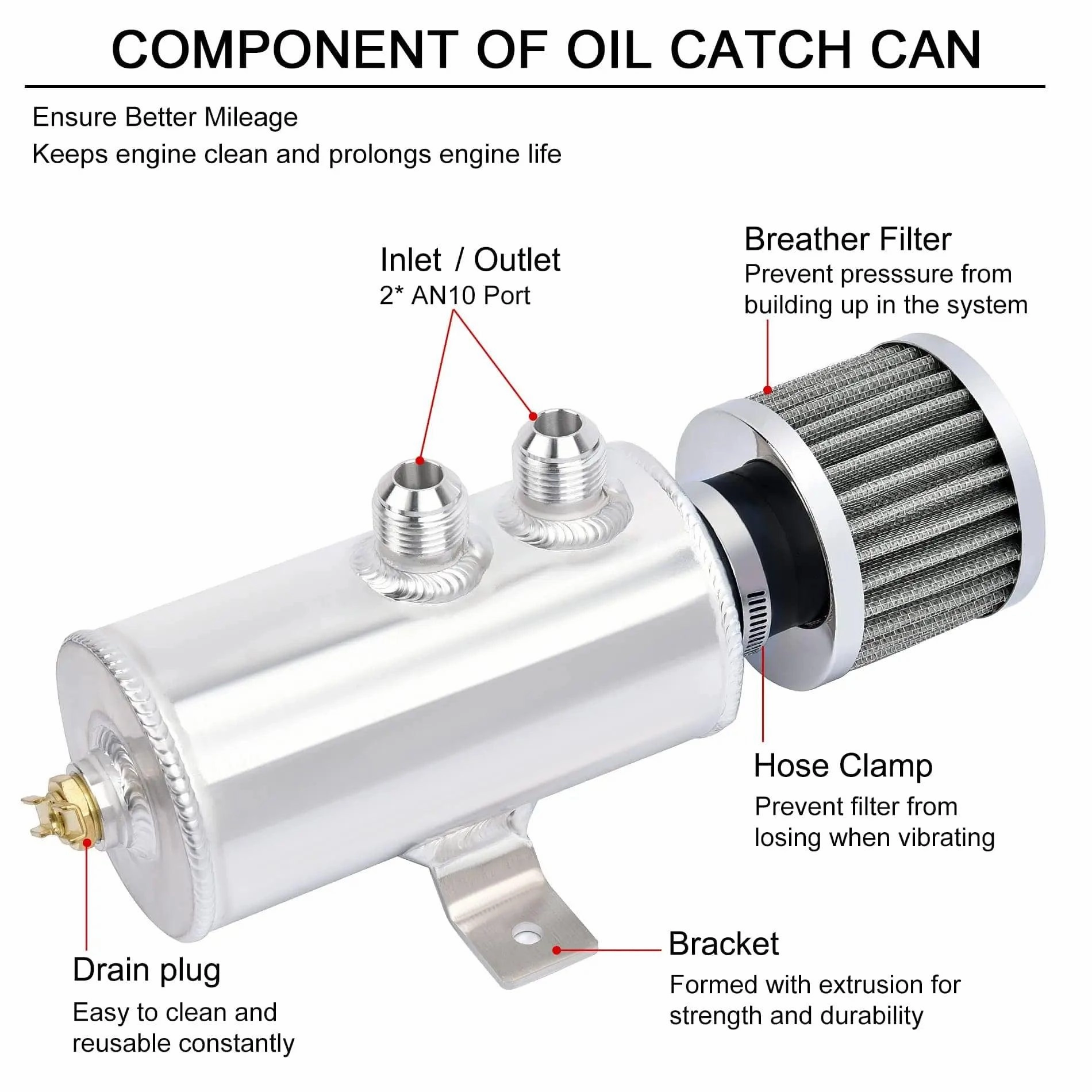 EVIL ENERGY 10AN Baffled Oil Catch Can Oil Breather Tank with Valve 750ML Universal