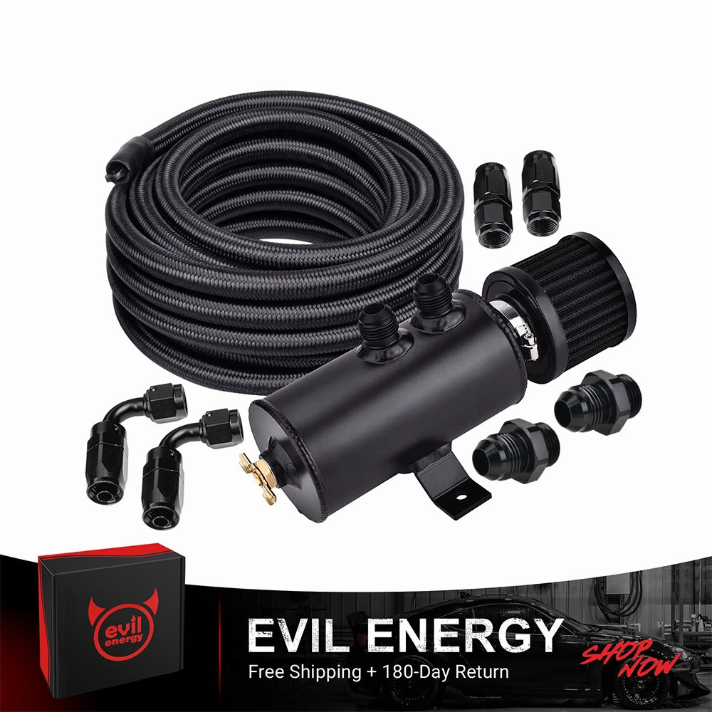 EVIL ENERGY 10AN Oil Catch Can Breather Tank with AN10 Fuel Line Kit Nylon Braided CPE 10FT