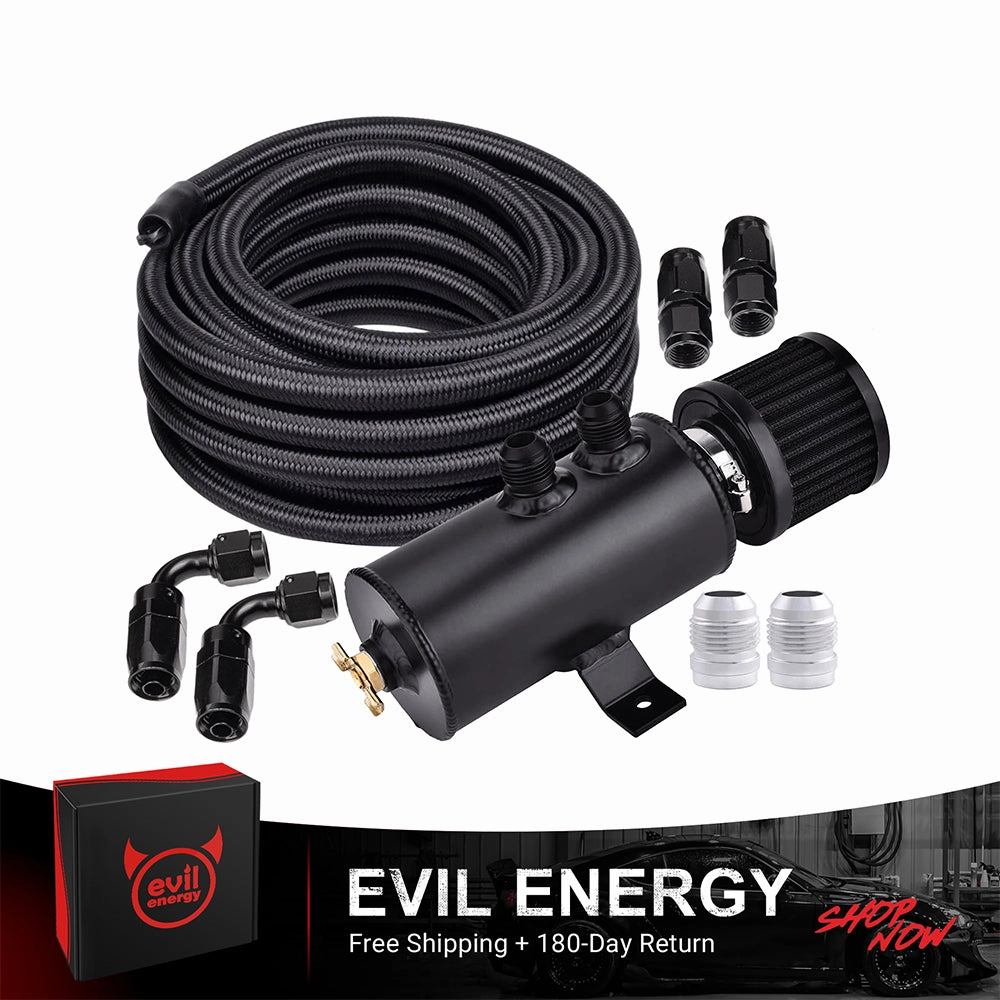 EVIL ENERGY 10AN Oil Catch Can Breather Tank with AN10 Fuel Line Kit Nylon Braided CPE 10FT
