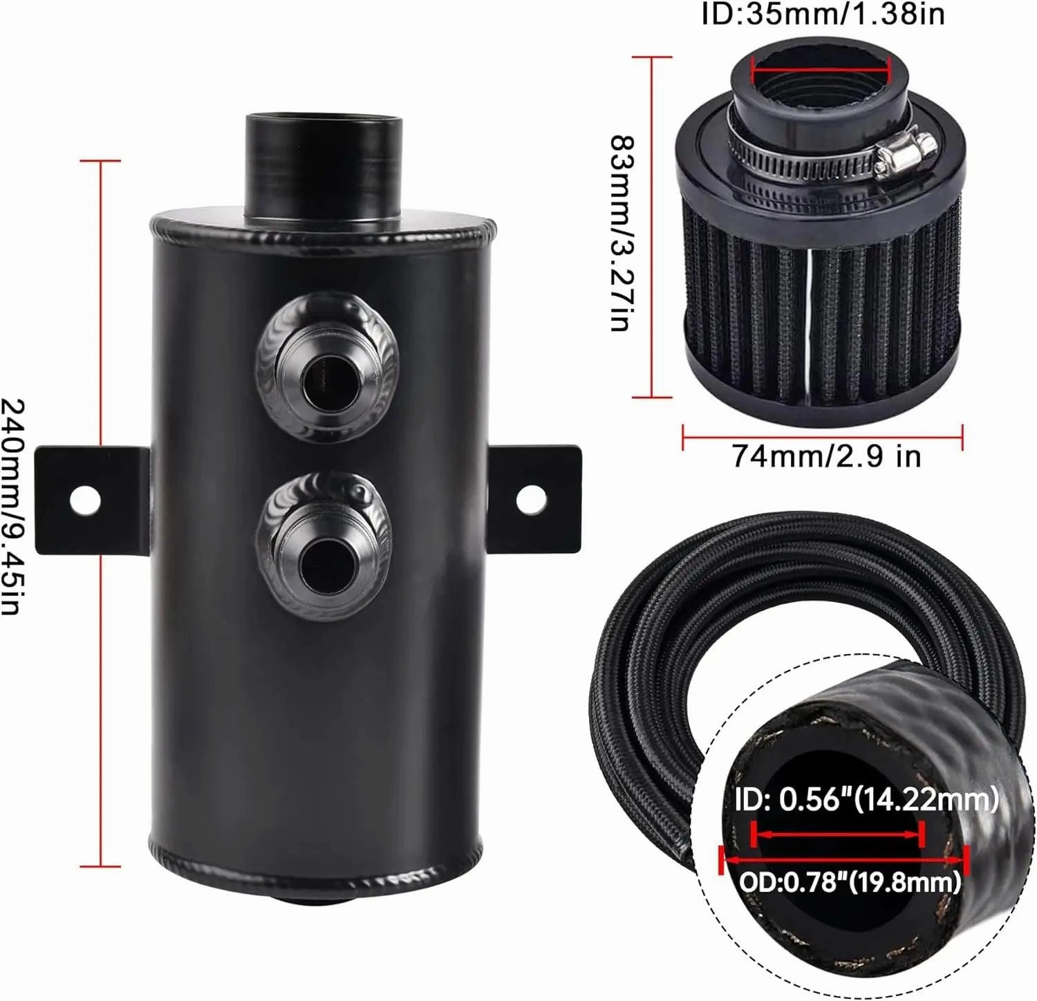 EVIL ENERGY 10AN Oil Catch Can Breather Tank with AN10 Fuel Line Kit Nylon Braided CPE 10FT