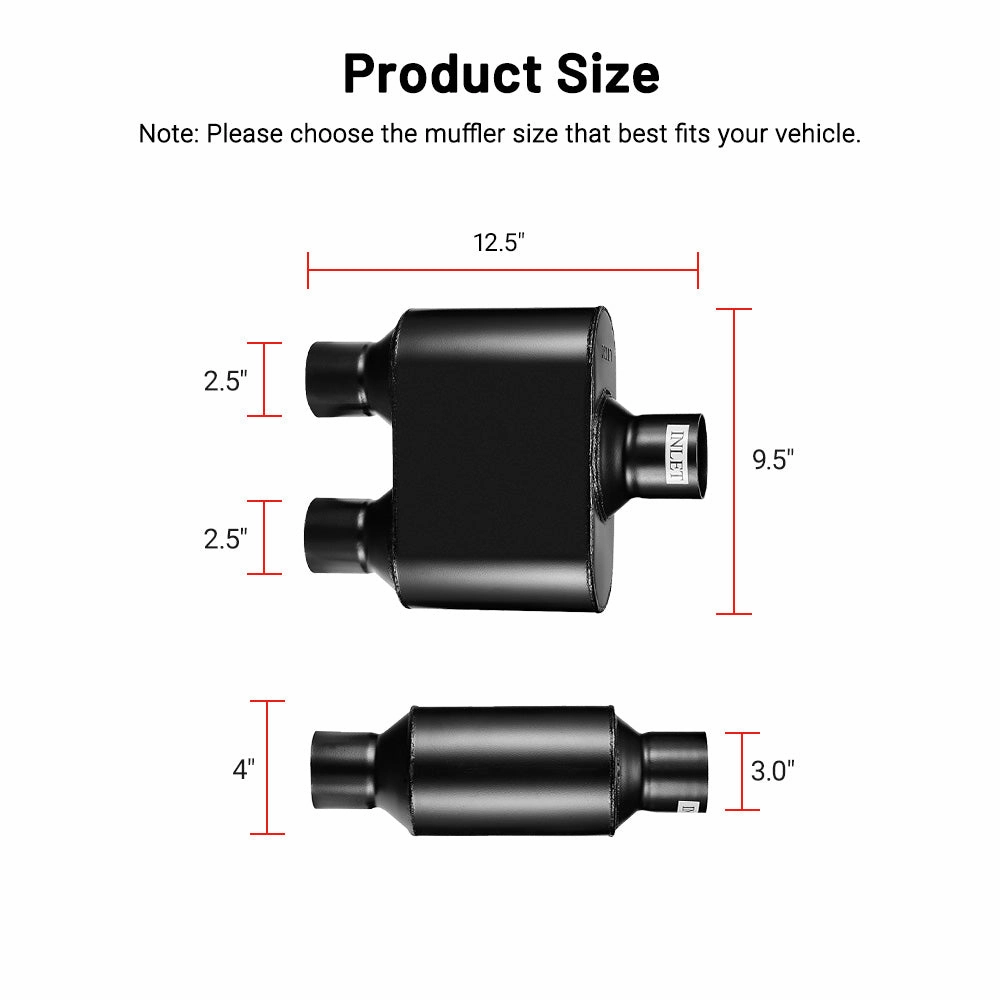 EVIL ENERGY 2.5" In 2.25" Out/3.0" In 2.5" Out Super 10 Series Center In Dual Out Exhaust Muffler