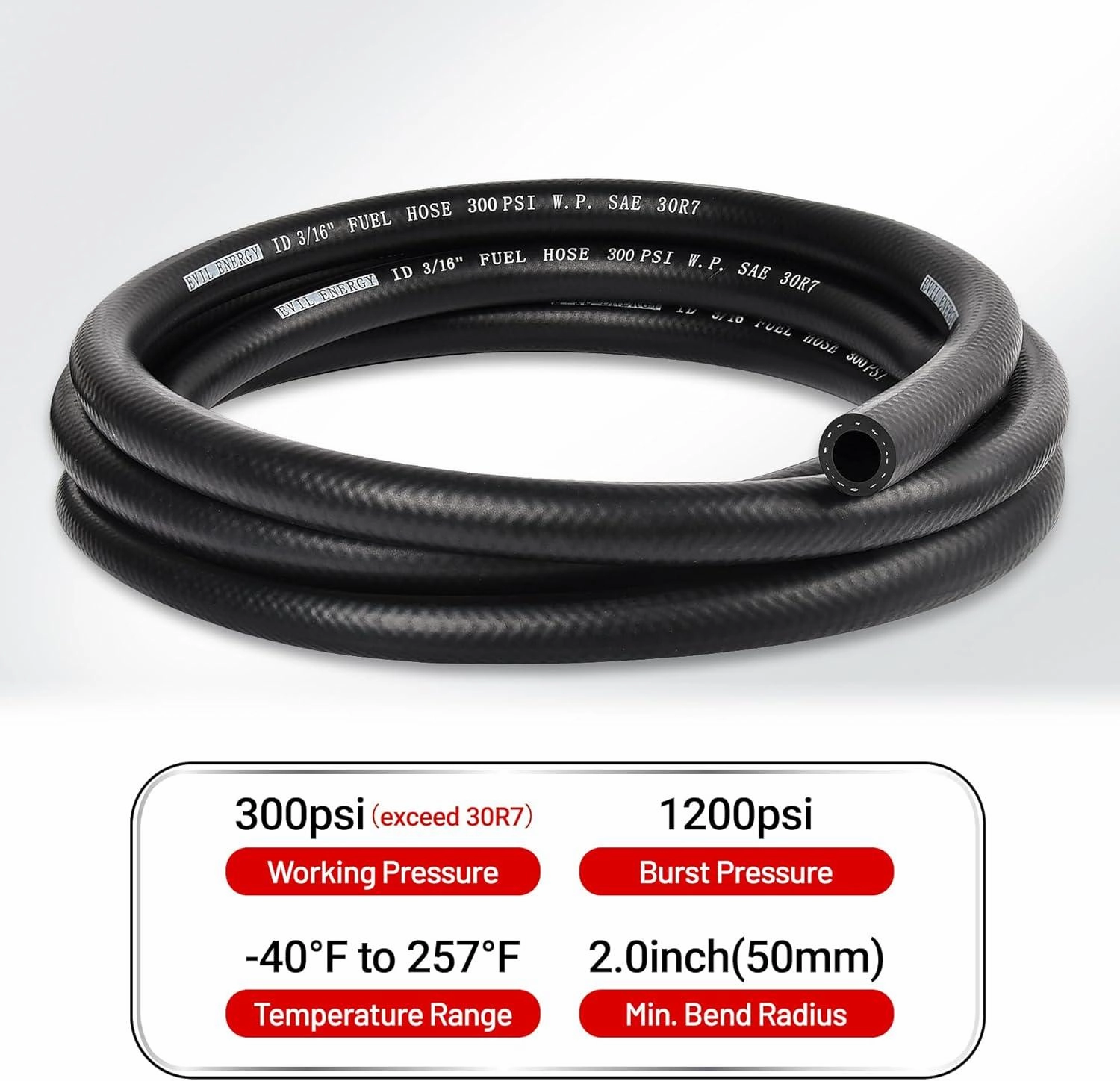 EVIL ENERGY 3/16 Fuel Hose Line Push Lock NBR Rubber SAE 30R7 5/10/25FT 300PSI
