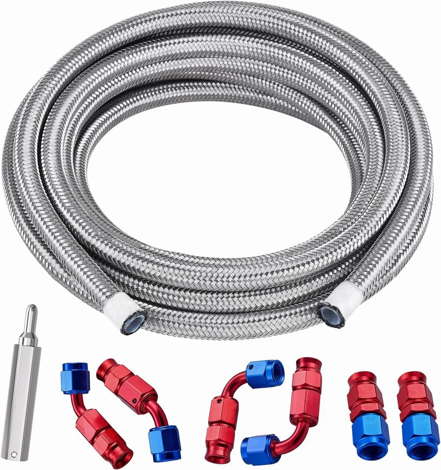 EVIL ENERGY 3AN PTFE Fuel Line Kit 10FT,  E85 Stainless Steel Braided 7PCS