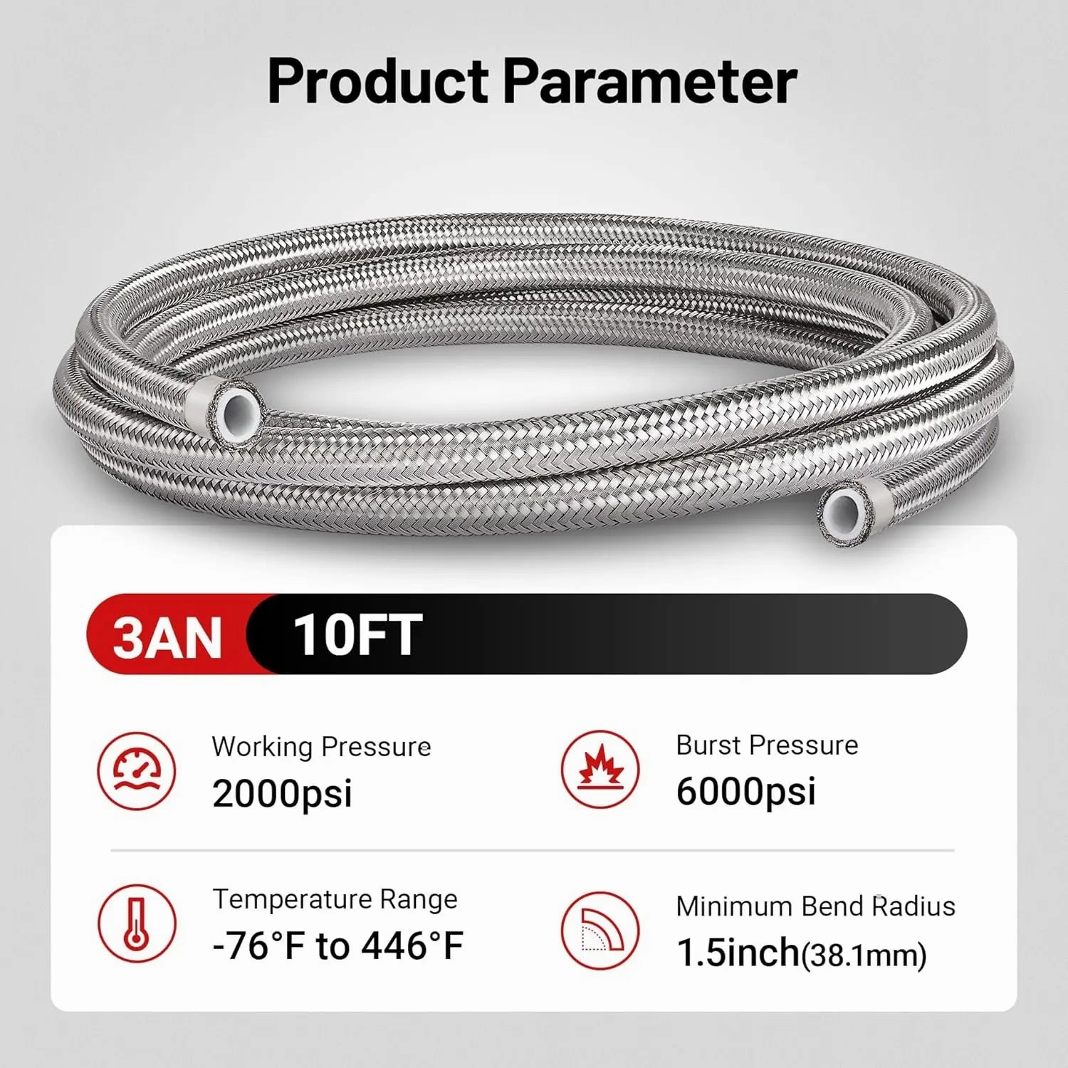 EVIL ENERGY 3AN PTFE Fuel Line Kit 10FT,  E85 Stainless Steel Braided 7PCS