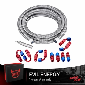 EVIL ENERGY 3AN PTFE Fuel Line Kit 20FT, AN3 E85 Stainless Steel Braided