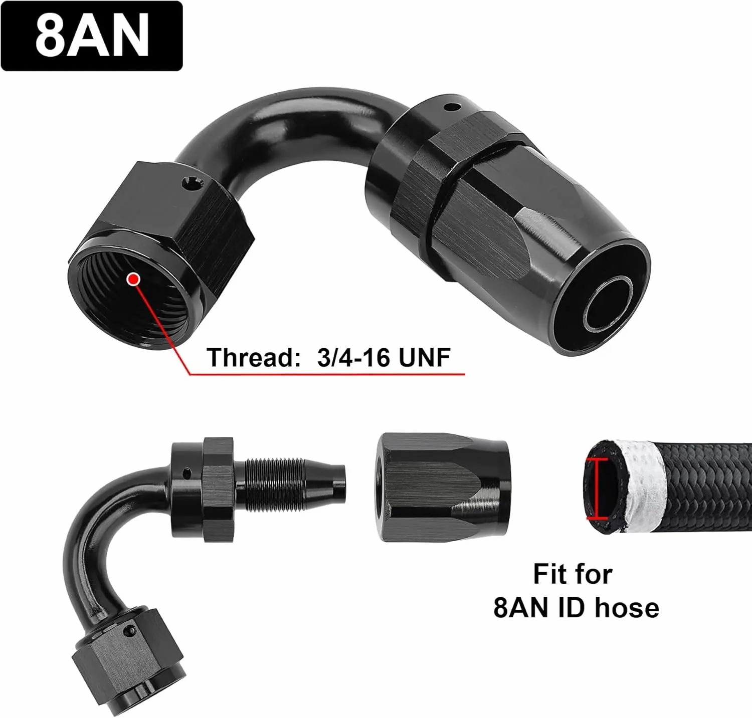 EVIL ENERGY 4/6/8/10/12/16/20 AN Hose End Fitting Swivel for CPE Braided Hose Black