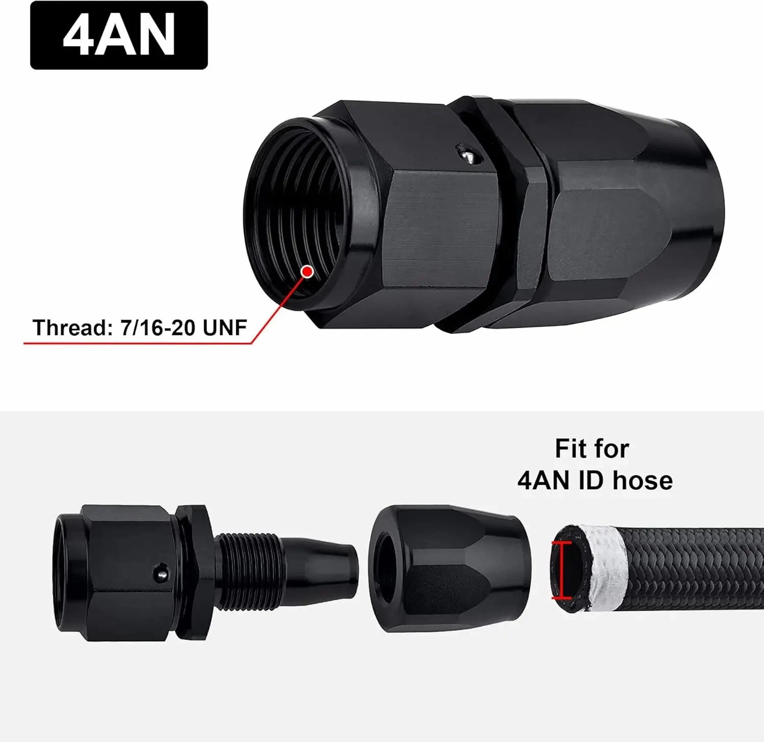 EVIL ENERGY 4/6/8/10/12/16/20 AN Hose End Fitting Swivel for CPE Braided Hose Black