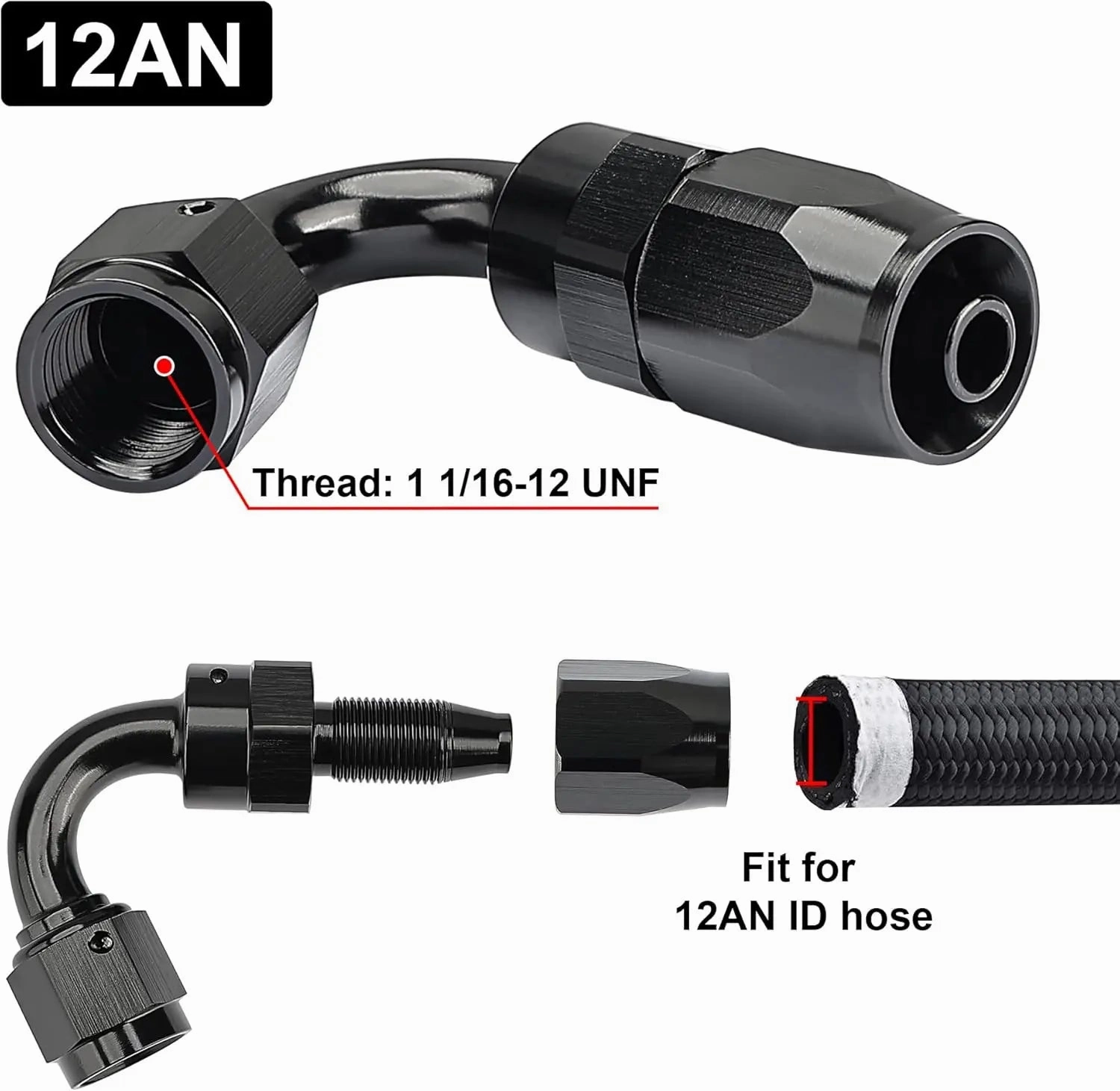 EVIL ENERGY 4/6/8/10/12/16/20 AN Hose End Fitting Swivel for CPE Braided Hose Black