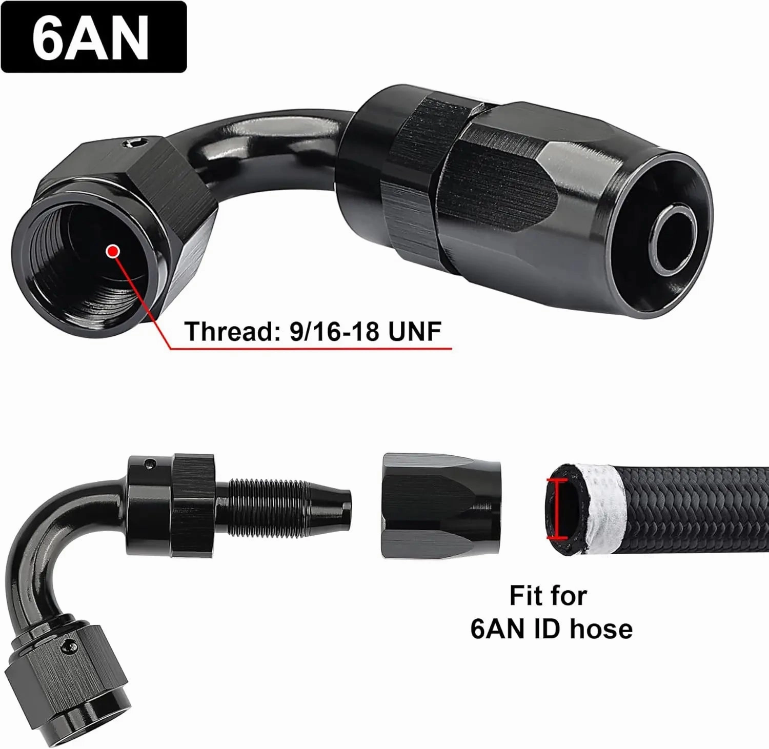 EVIL ENERGY 4/6/8/10/12/16/20 AN Hose End Fitting Swivel for CPE Braided Hose Black