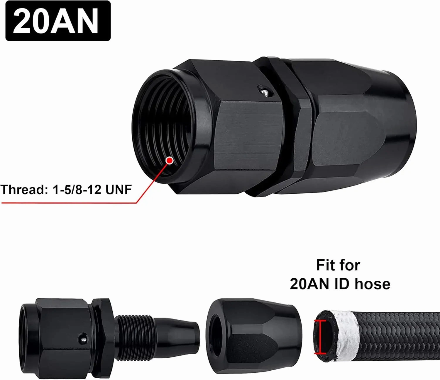 EVIL ENERGY 4/6/8/10/12/16/20 AN Hose End Fitting Swivel for CPE Braided Hose Black