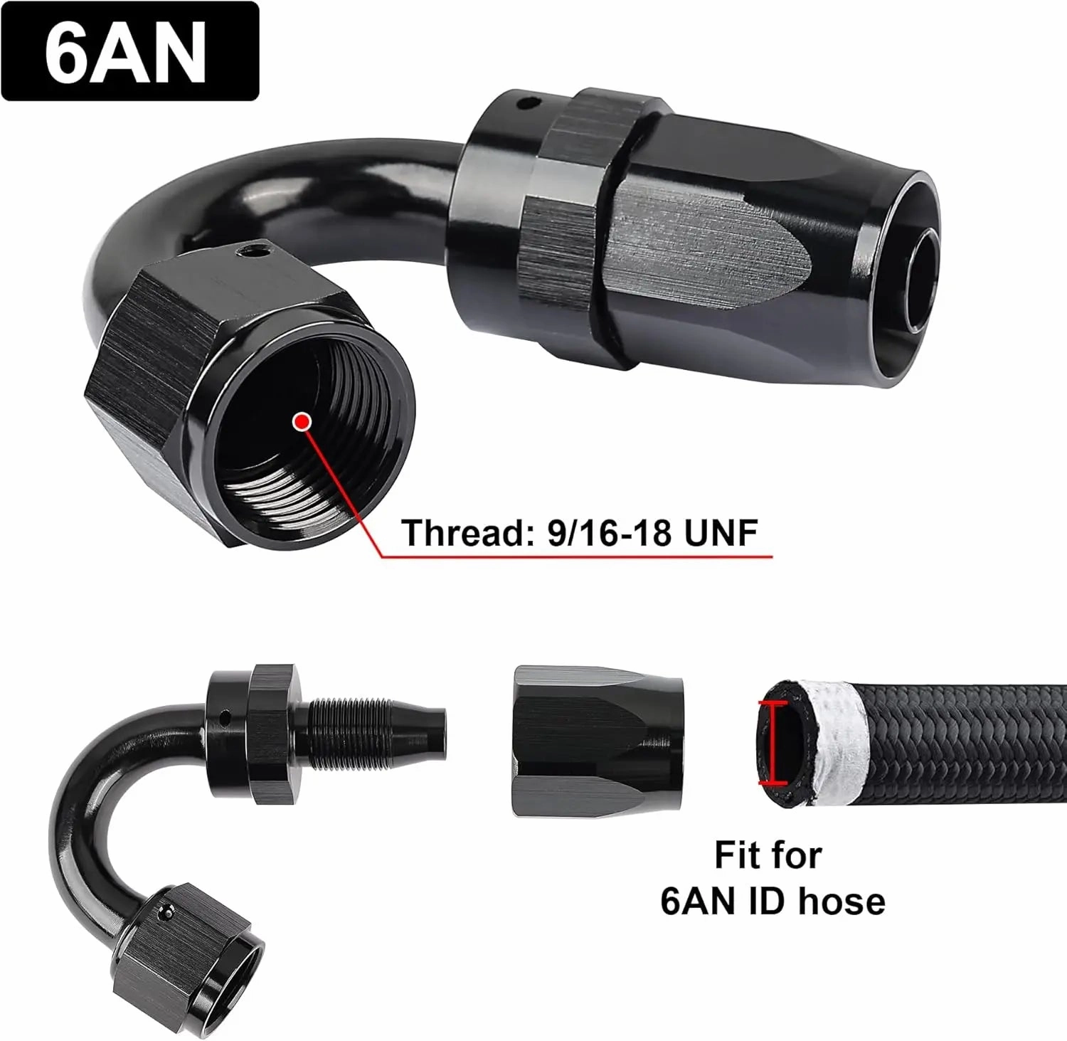 EVIL ENERGY 4/6/8/10/12/16/20 AN Hose End Fitting Swivel for CPE Braided Hose Black