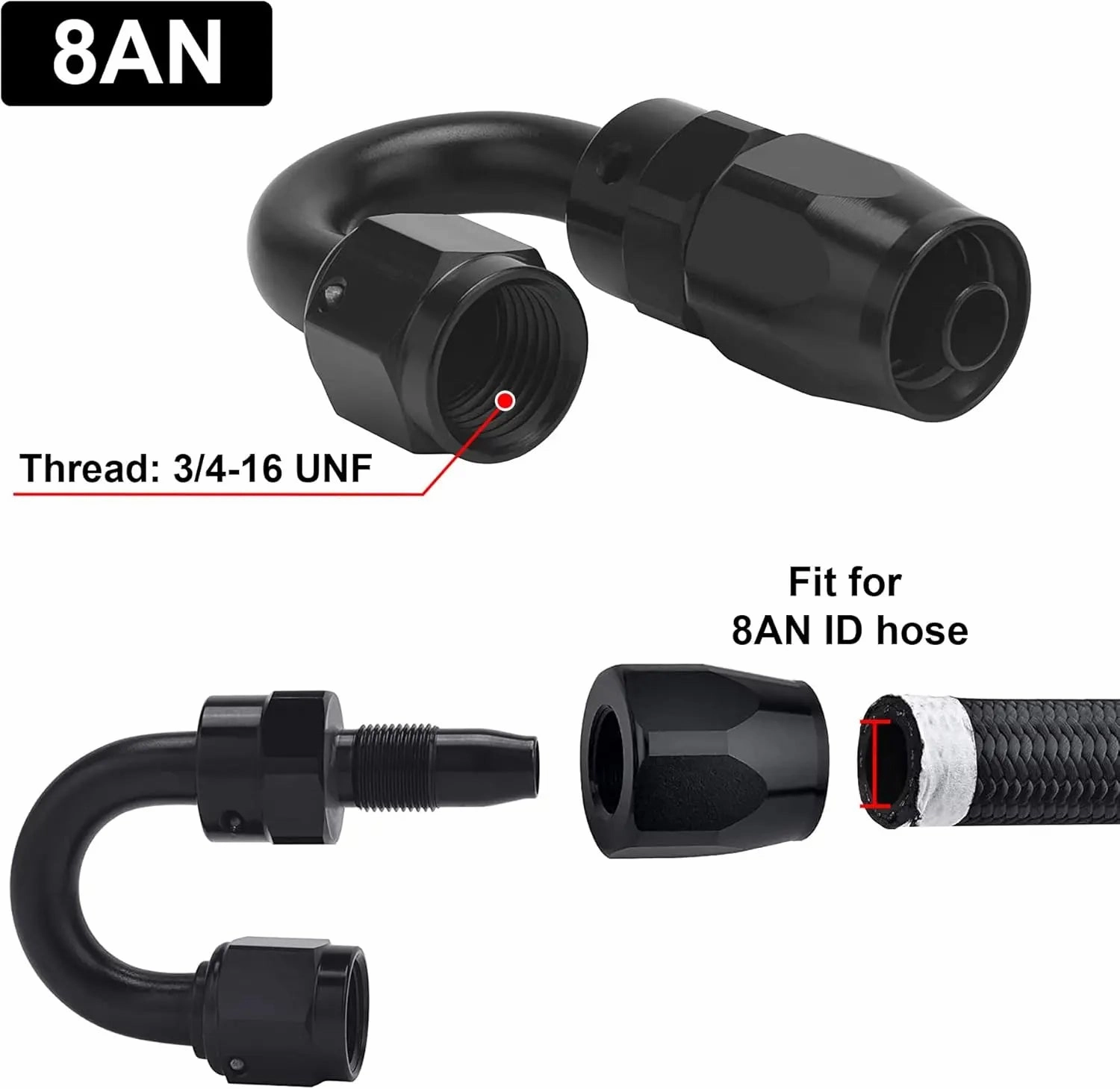 EVIL ENERGY 4/6/8/10/12/16/20 AN Hose End Fitting Swivel for CPE Braided Hose Black