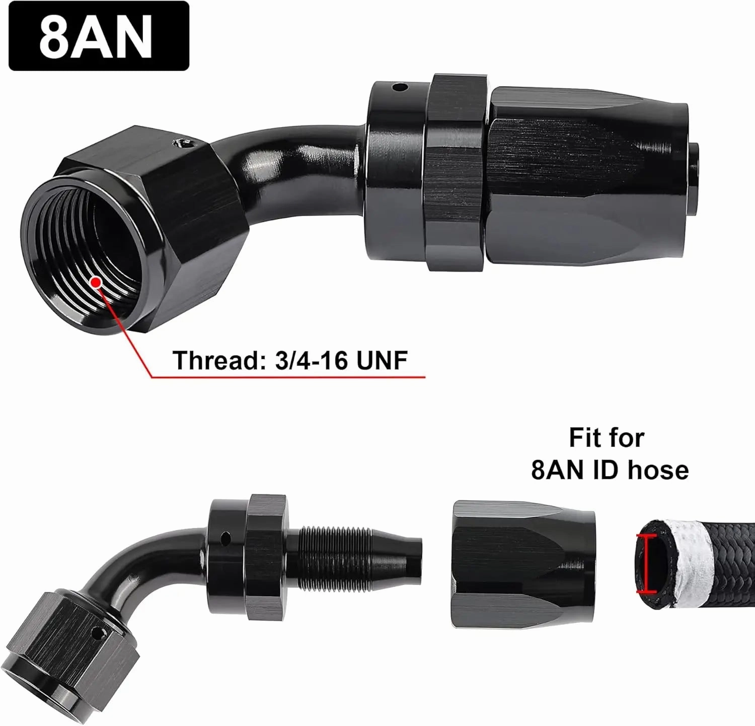 EVIL ENERGY 4/6/8/10/12/16/20 AN Hose End Fitting Swivel for CPE Braided Hose Black