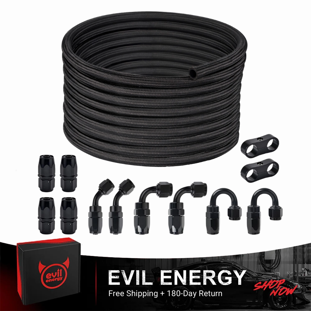 EVIL ENERGY 4/6/8/10AN CPE Fuel Line Kit Black Nylon Braided Fuel Hose Fitting Kit 20FT/25FT