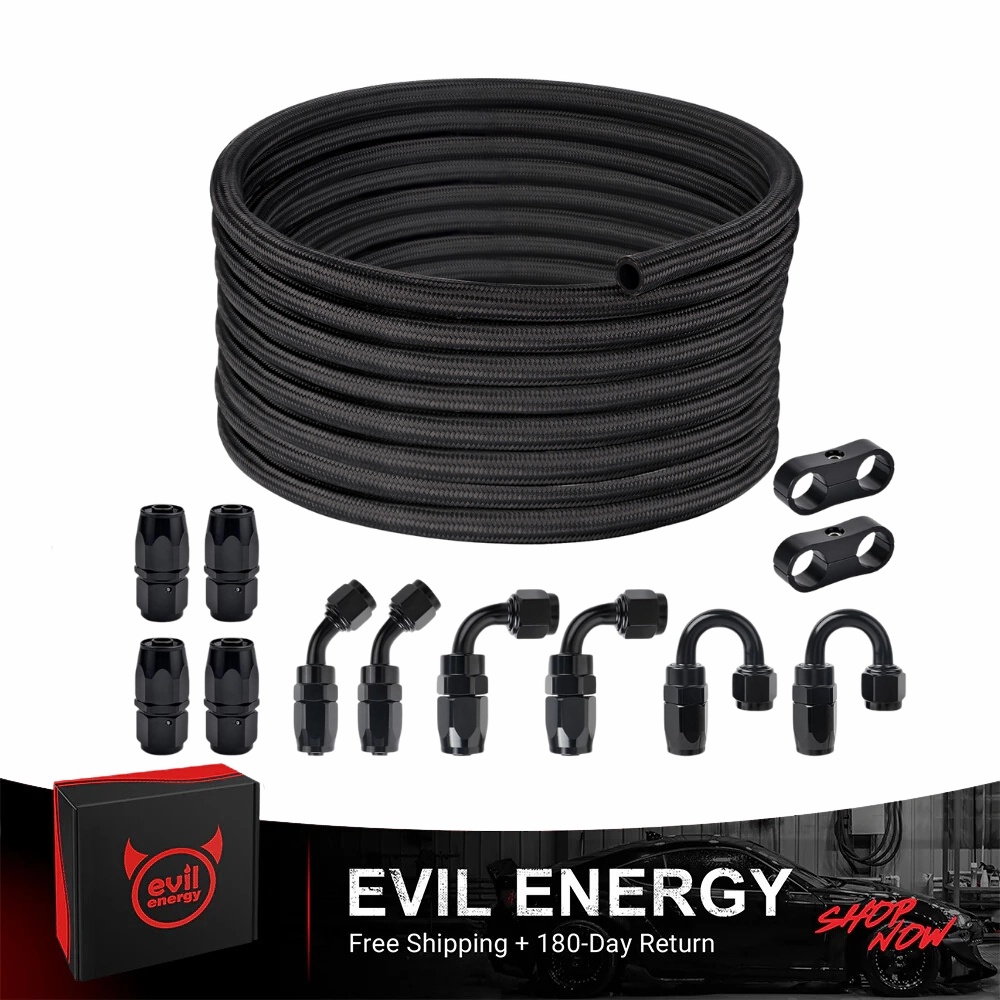 EVIL ENERGY 4/6/8/10AN CPE Fuel Line Kit Black Nylon Braided Fuel Hose Fitting Kit 20FT/25FT