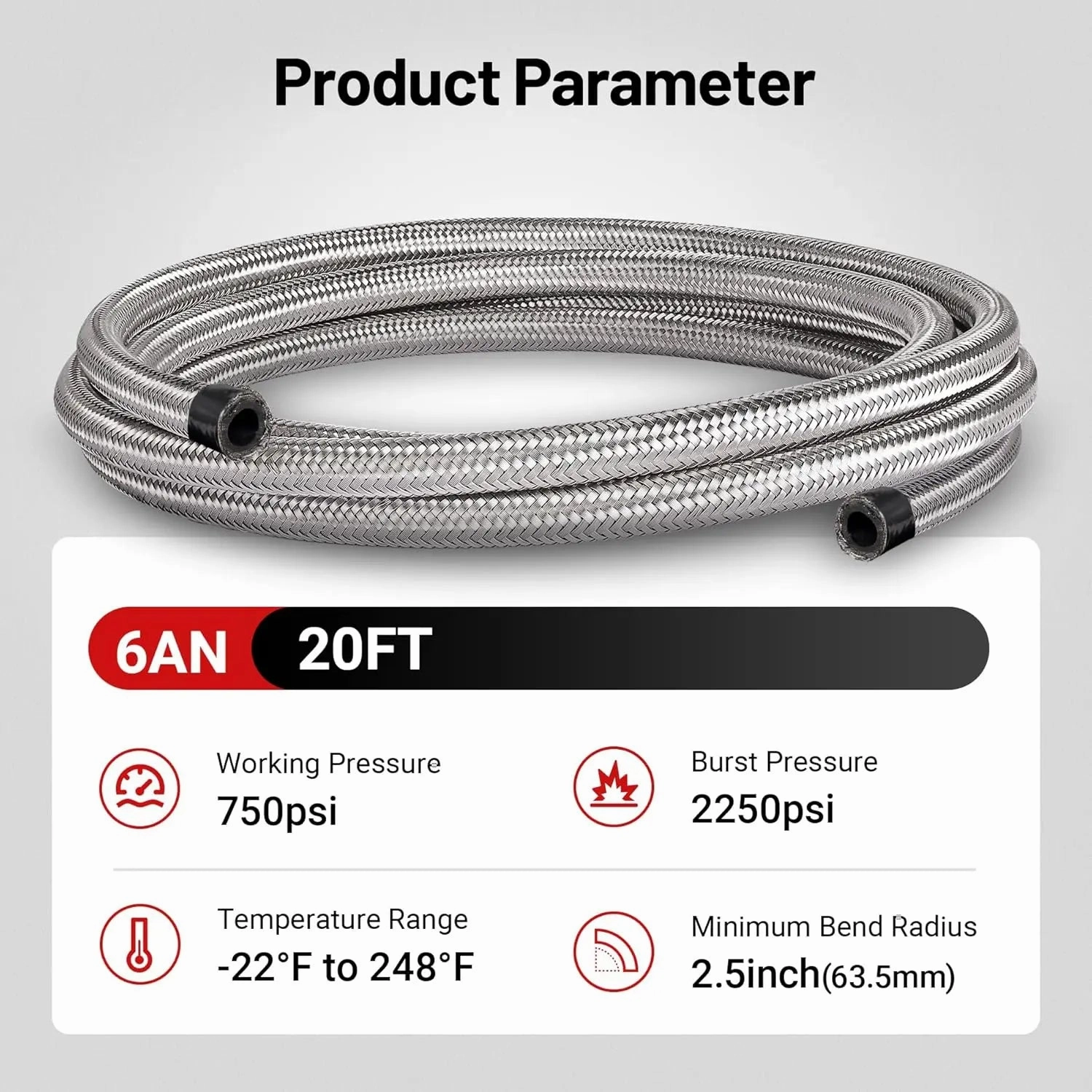 EVIL ENERGY 4/6/8/10AN Fuel Line Kit 20FT, Hose Stainless Steel Braided Fuel Line Hose Fitting Kit CPE, Silver