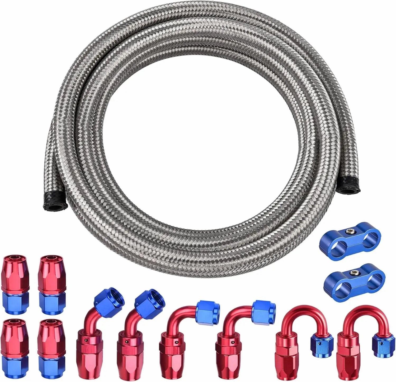 EVIL ENERGY 4/6/8/10AN Fuel Line Kit 20FT, Hose Stainless Steel Braided Fuel Line Hose Fitting Kit CPE, Silver