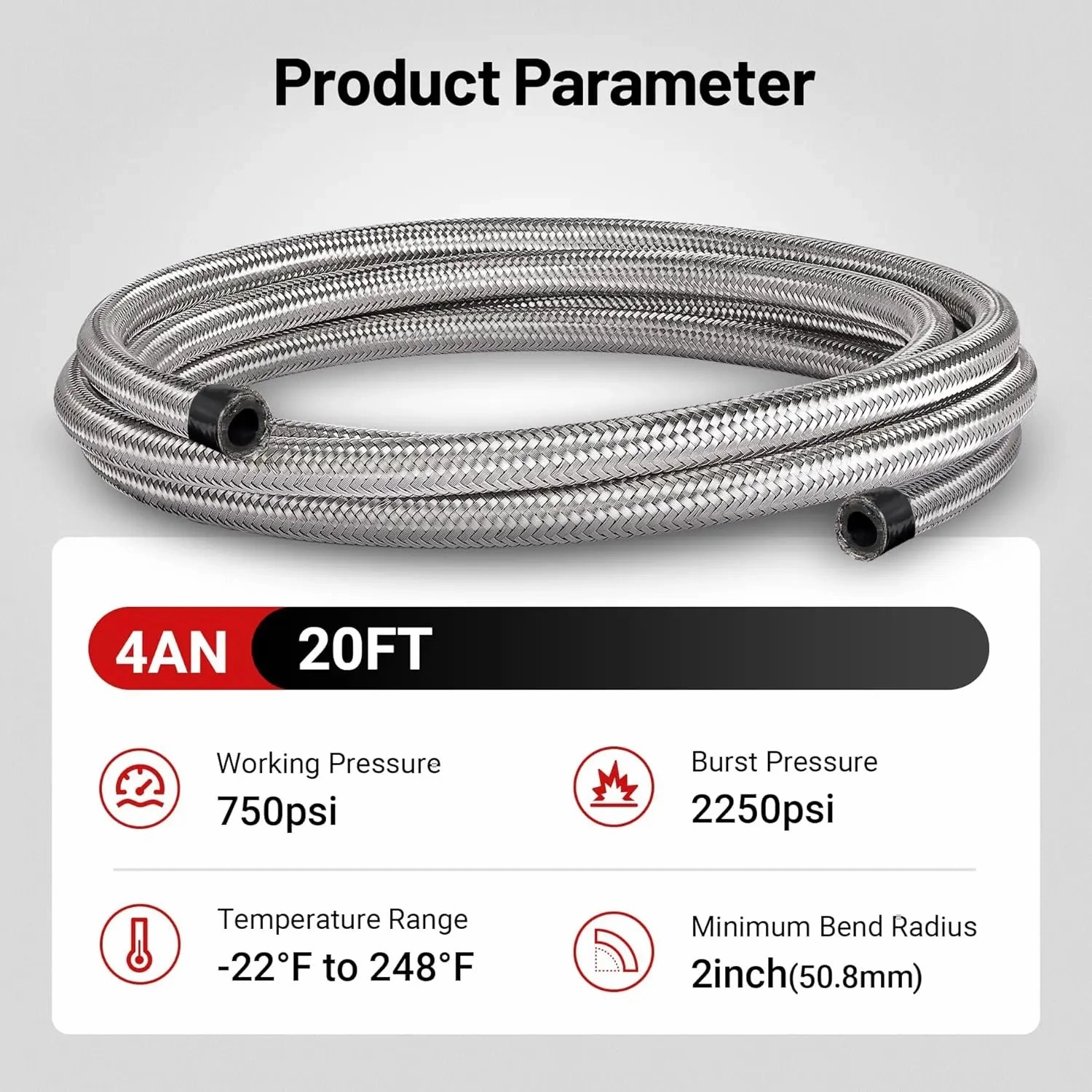 EVIL ENERGY 4/6/8/10AN Fuel Line Kit 20FT, Hose Stainless Steel Braided Fuel Line Hose Fitting Kit CPE, Silver