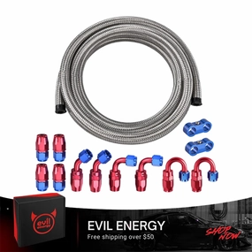 EVIL ENERGY 4/6/8/10AN Fuel Line Kit 20FT, Hose Stainless Steel Braided Fuel Line Hose Fitting Kit CPE, Silver