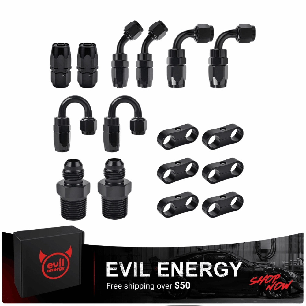 EVIL ENERGY 6/8/10AN Swivel Fuel Hose Fittings & Male Flare Coupler Union Kit with Hose Separator Clamp