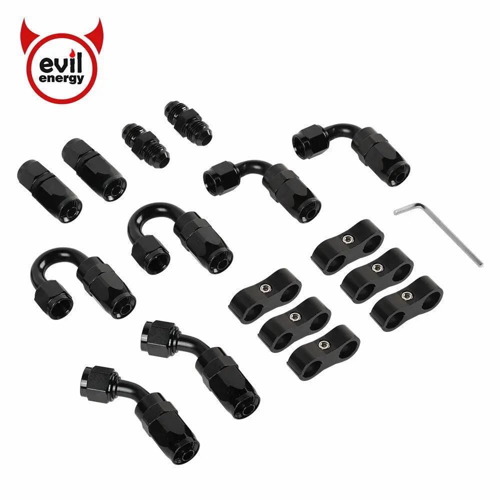 EVIL ENERGY 6/8/10AN Swivel Fuel Hose Fittings & Male Flare Coupler Union Kit with Hose Separator Clamp
