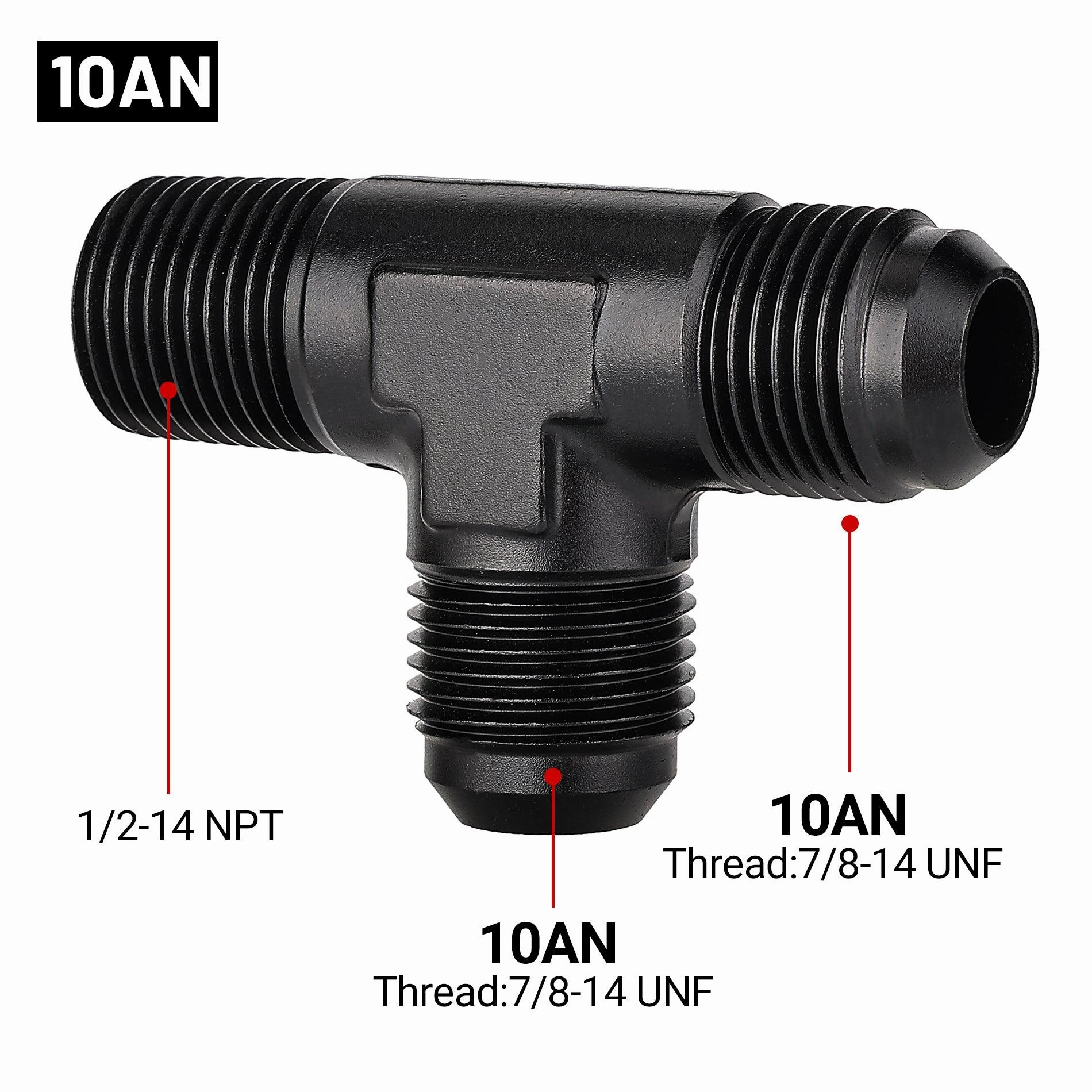 EVIL ENERGY AN Tee Male Flare to NPT on Run T Fitting Adapter Aluminum Black