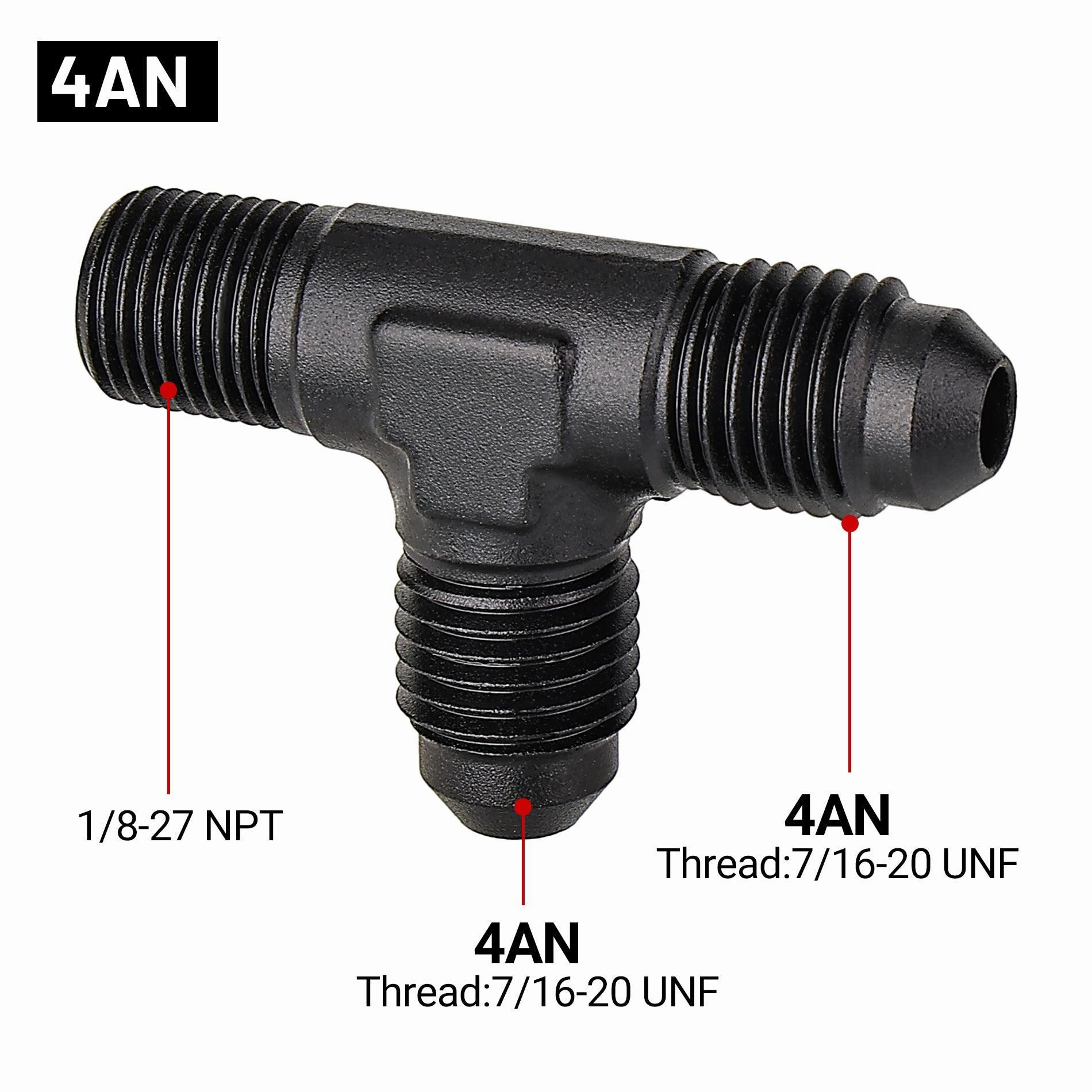 EVIL ENERGY AN Tee Male Flare to NPT on Run T Fitting Adapter Aluminum Black