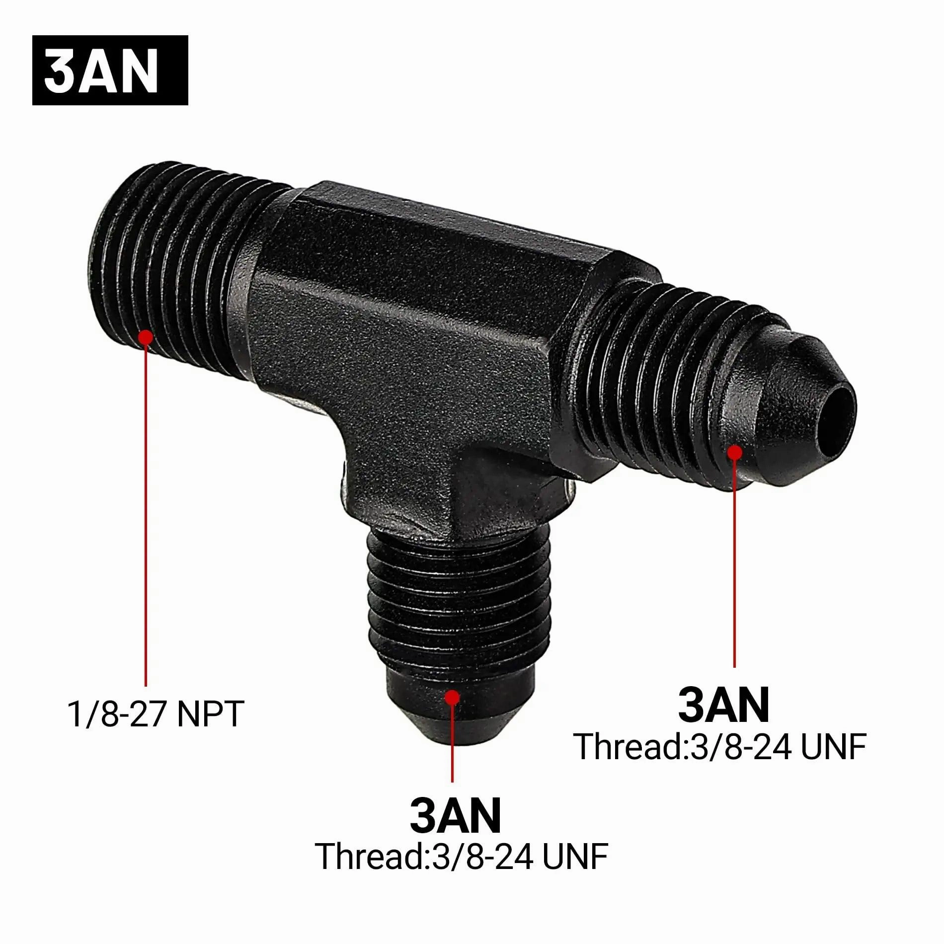 EVIL ENERGY AN Tee Male Flare to NPT on Run T Fitting Adapter Aluminum Black